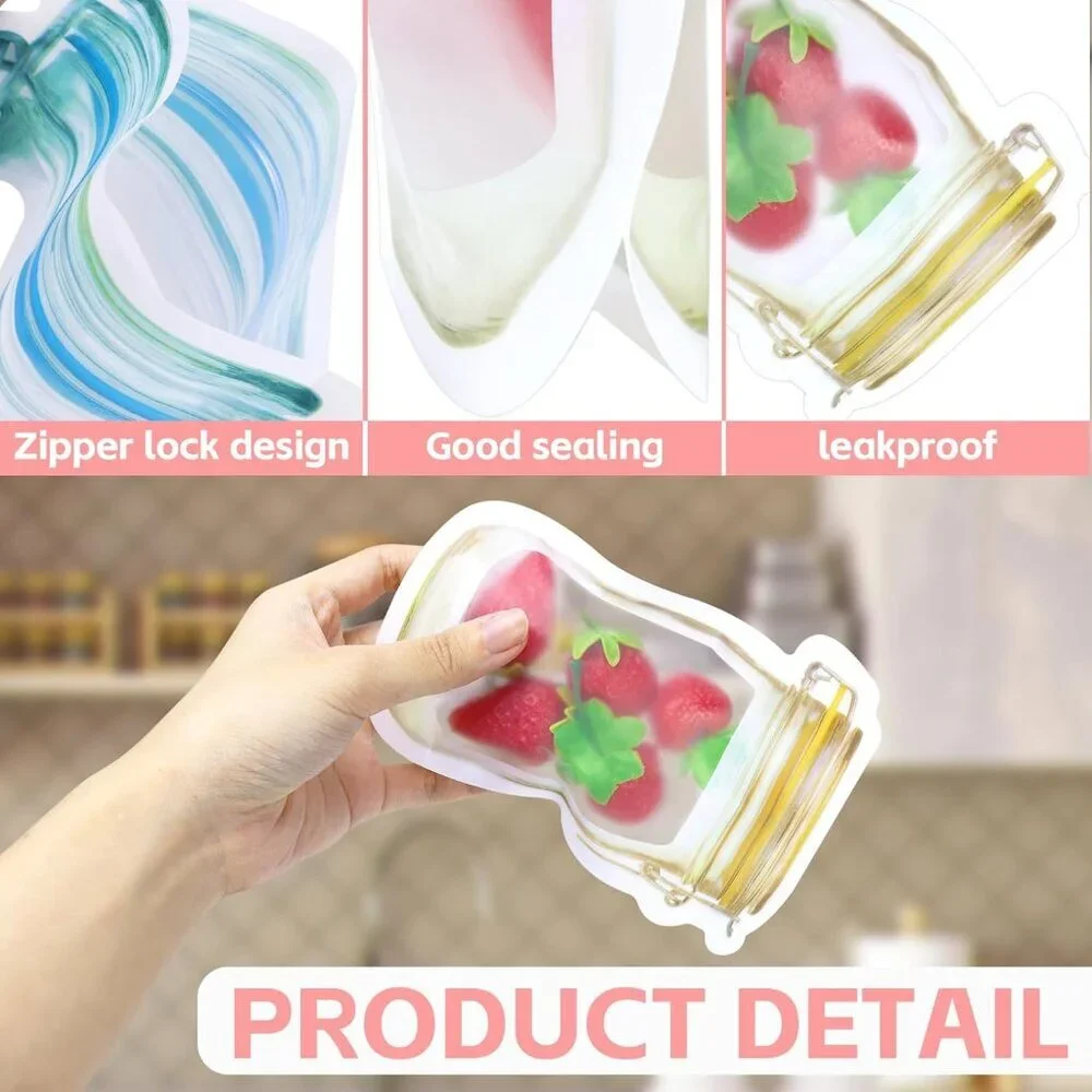 30 PCS Multi-Size Mason Jar Bottle Pattern Zipper Bags,Reusable Airtight Seal Le
